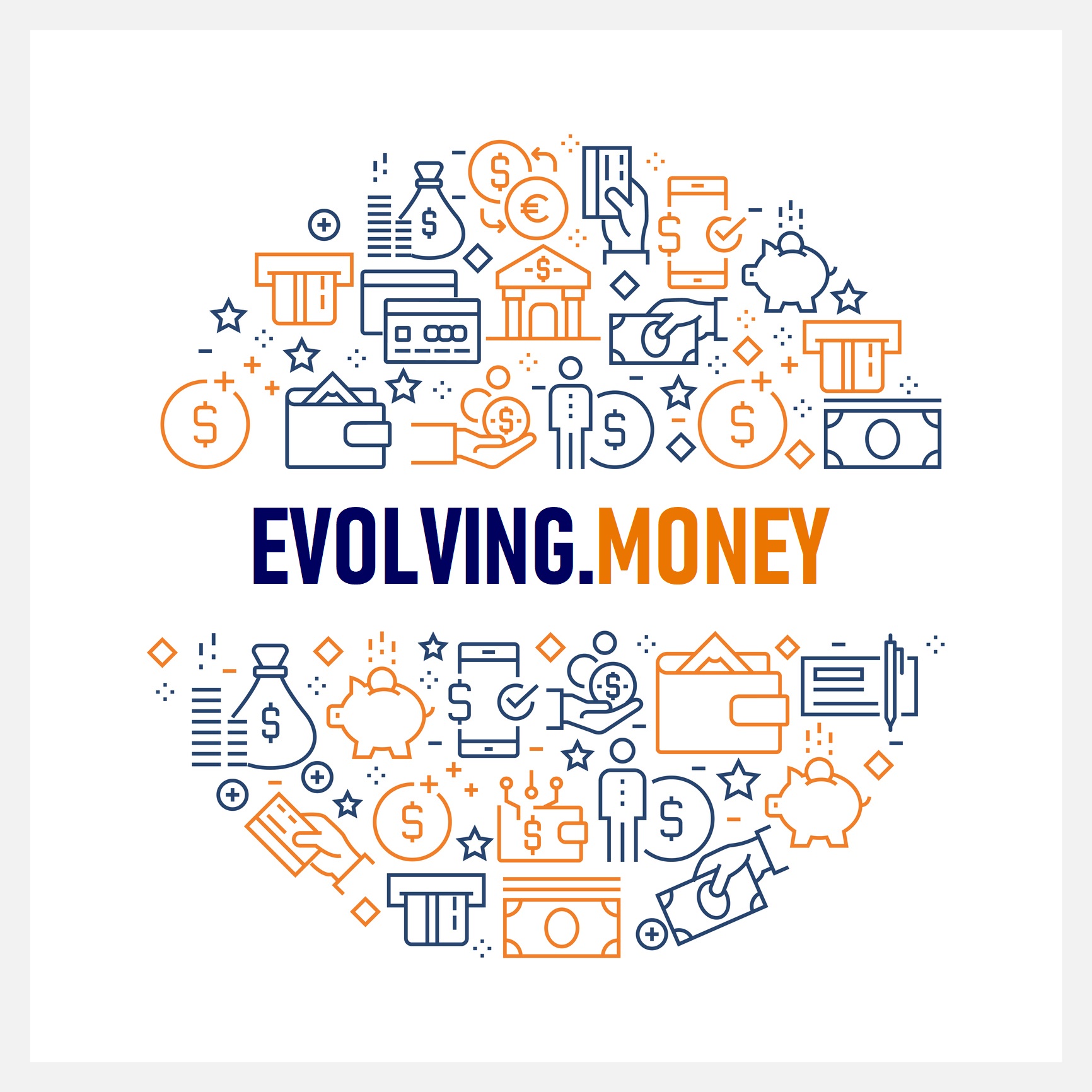 Evolving Money totle in a circle of finacial logos